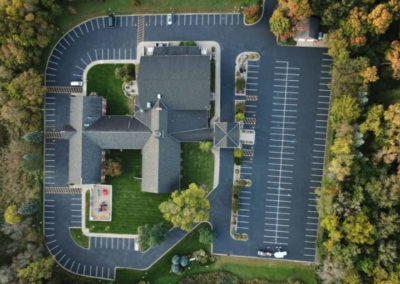 Aerial view of commercial parking lot paving by M. Jones Paving